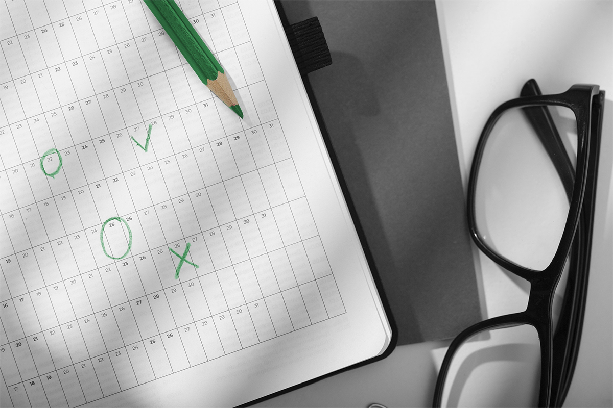 View desk arrangement with glasses